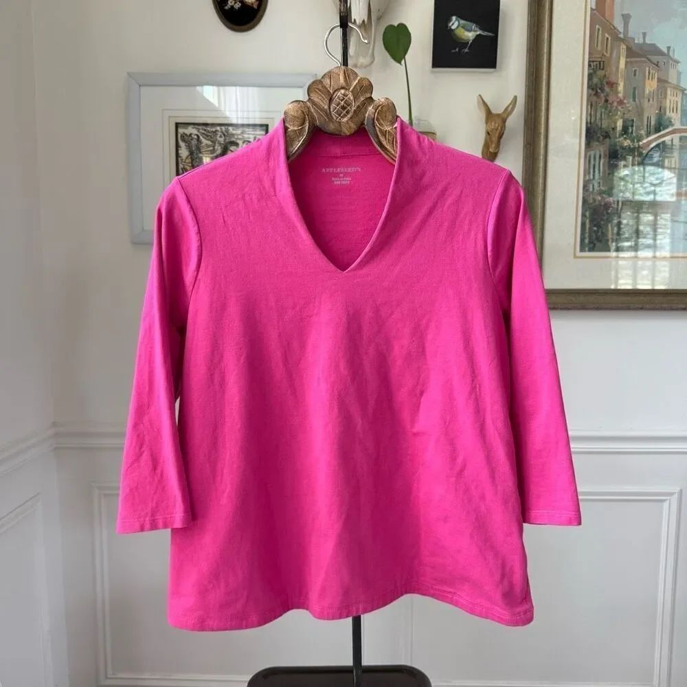 Appleseed’s Prima Cotton Solid Narrow-V Tee Raspberry Deep Rose $50 M